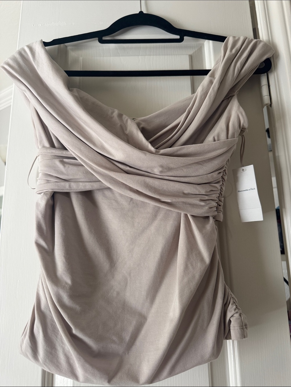 Abercrombie & Fitch One-Shoulder Draped Top in Taupe